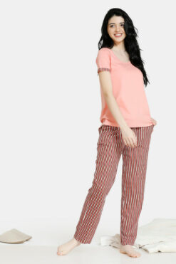 Alternative view of Stripes And Fun Cotton Hi-Low Top N Pyjama Set - Peach