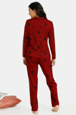 Poly Knit Top N Pyjama Set - Maroon - Image 3