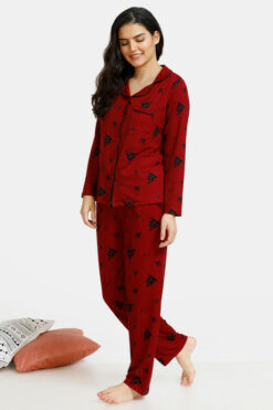 Alternative view of Poly Knit Top N Pyjama Set - Maroon