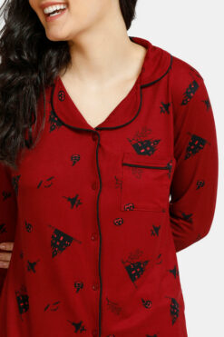 Poly Knit Top N Pyjama Set - Maroon - Image 4