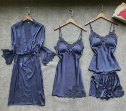 Robe & Gown Sets Night Dress 4 Pieces Sleepwear Lingerie - Image 4