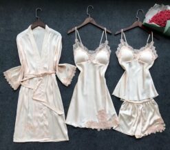 Robe & Gown Sets Night Dress 4 Pieces Sleepwear Lingerie - Image 3