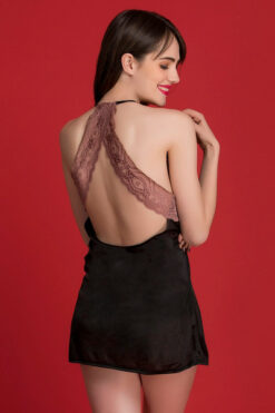 Satin Babydoll with Lacy Cups & Stylised Back In Black - Image 4