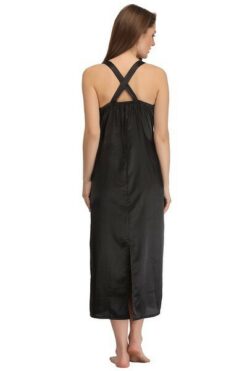 Satin Nightie with Mesh Neckline In Black - Image 5