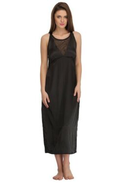 Alternative view of Satin Nightie with Mesh Neckline In Black