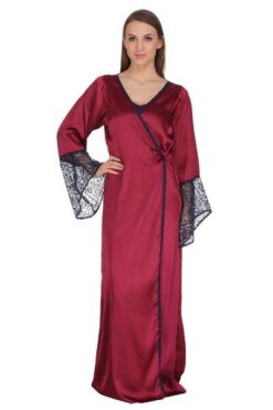 Satin Night Dress & Full Sleeves Robe - Image 3