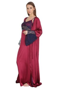 Satin Night Dress & Full Sleeves Robe - Image 8