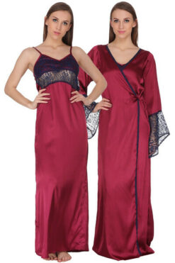 Maroon nighty dress for girl | 2 piece nighty dress | gown night dress