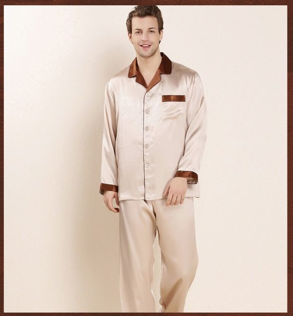 Silk Long Sleeve Shirt & pant Men Sleepwear