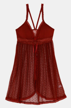 Lace N Mesh Baby Doll With In-Built Cups And Thongs