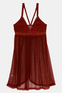 Lace N Mesh Baby Doll With In-Built Cups And Thongs