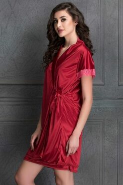 Short Night Dress & Robe Set in Maroon
