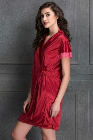 Short Night Dress & Robe Set in Maroon