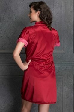 Short Night Dress & Robe Set in Maroon