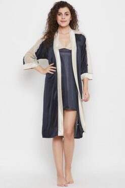 4 Piece Nightwear Set in Dark Blue
