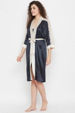 4 Piece Nightwear Set in Dark Blue