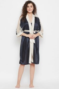 4 Piece Nightwear Set in Dark Blue