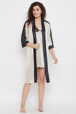 4 Piece Nightwear Set in Skin Color