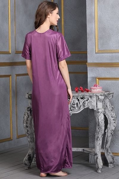 9 Pcs Bridal Nightwear Set in Purple | Sexy Nightdress. Plus Size Bridal Nightwear Honeymoon, Luxury Bridal Nightwear, Bridal Satin Nightwear