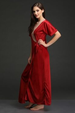 Long Night Dress & Robe Set in Maroon