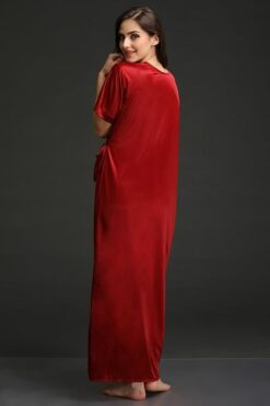 Long Night Dress & Robe Set in Maroon