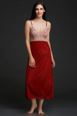 Long Night Dress & Robe Set in Maroon