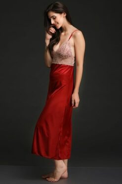 Long Night Dress & Robe Set in Maroon