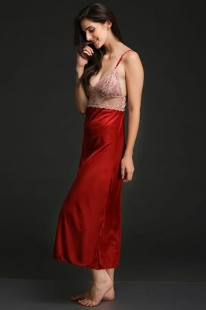 Long Night Dress & Robe Set in Maroon
