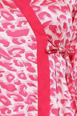 Short Night Dress & Printed Robe Set in Dark Pink
