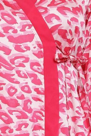 Short Night Dress & Printed Robe Set in Dark Pink