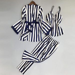 Ladies Silk Three Piece Pajamas Nightdress | silk nightwear pakistan | night dress 3 piece