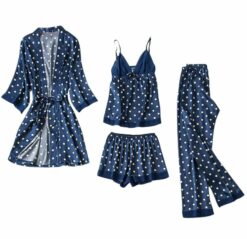 Women 4 Pieces Dot Print Sleepwear Night Gown Pajamas