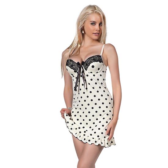 Sleeveless Silk Night Dress White Polka | Buy Hot Nighty Dress Online in Lahore, Buy Sexy Nighty, Nightwear, Nightdress, Night Suit & Sleepwear, Long Nighty, Short Nighty, Bridal Nighty