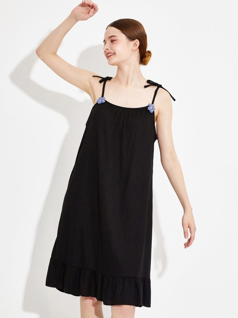 URBANIC Women Black Cotton Nightdress | cotton nightdress | sleeveless nighty | black nighty net 