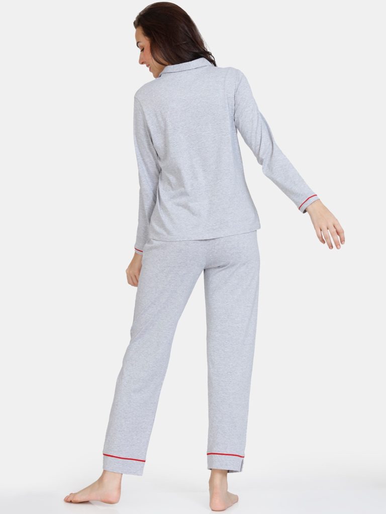 Grey Solid Pure Cotton Women Night Suit | pajama and shirt | Limelight Night Suit | Women Night Suit Online | Night Dress