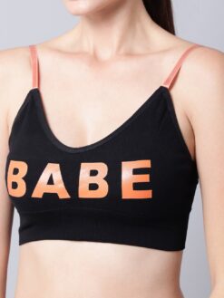 Black Printed Sports Women Bra Underwear Set