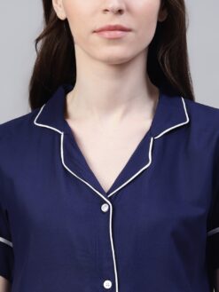 Navy Blue & White Women Night suit