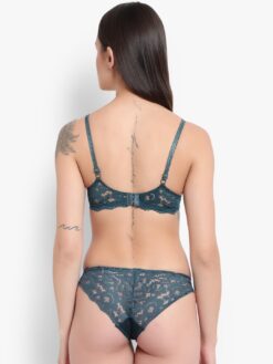 BRACHY Women Green Self Design Bra and Underwear Set