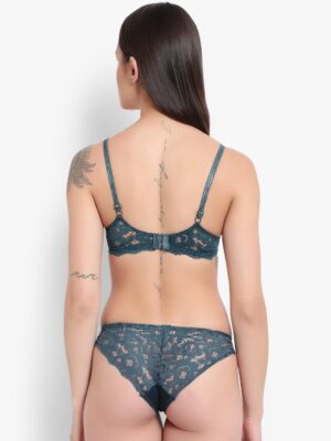BRACHY Women Green Self Design Bra and Underwear Set