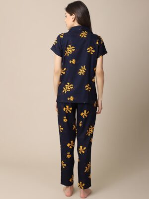 Boston Club Yellow & Navy Blue Women Night suit