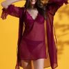 Sheer Babydoll & Robe Set with Matching G-string in Maroon - Georgette