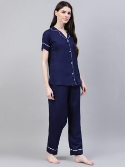 Navy Blue & White Women Night suit