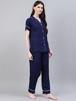 Navy Blue & White Women Night suit