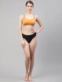 Mustard & Black Solid Ladies Bra Set