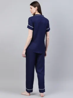 Navy Blue & White Women Night suit