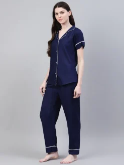 Navy Blue & White Women Night suit