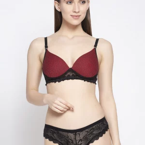 Red & Black Lace Ladies Bra and Panty