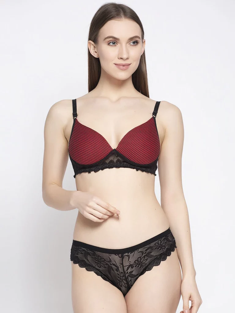 Red & Black Lace Ladies Bra and Panty