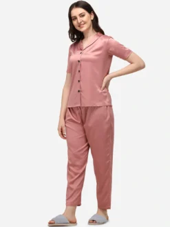 Rose Gold & Black Silk Women Night Suit
