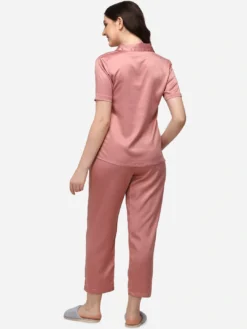 Rose Gold & Black Silk Women Night Suit